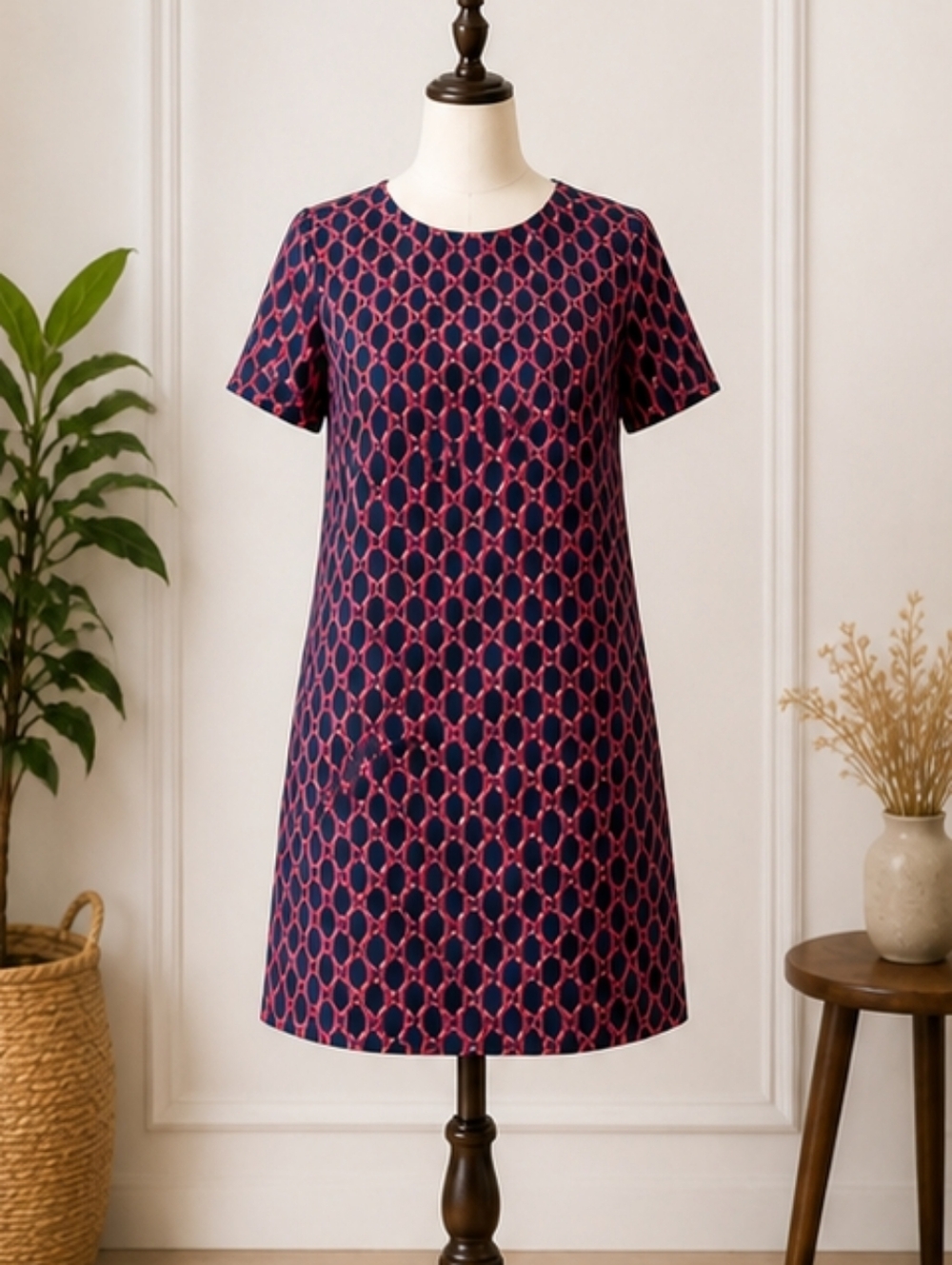 J. Jill Navy and Pink Geometric T-shirt Dress